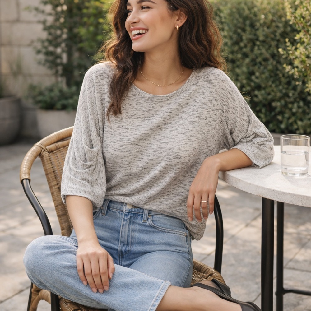 JOIE Sammi Sky Gray Short Sleeve Dolman Top Relaxed Luxe Tee, Sz M